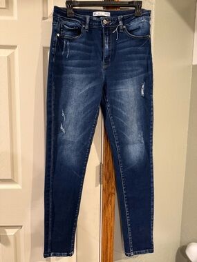 KanCan Dark Indigo Skinny Jeans with Faded Whiskering